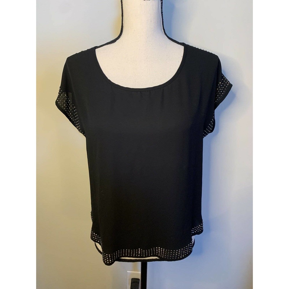 Poetry Black Studded Jeweled Short Sleeve Blouse S Stitch Fix New Years Holiday